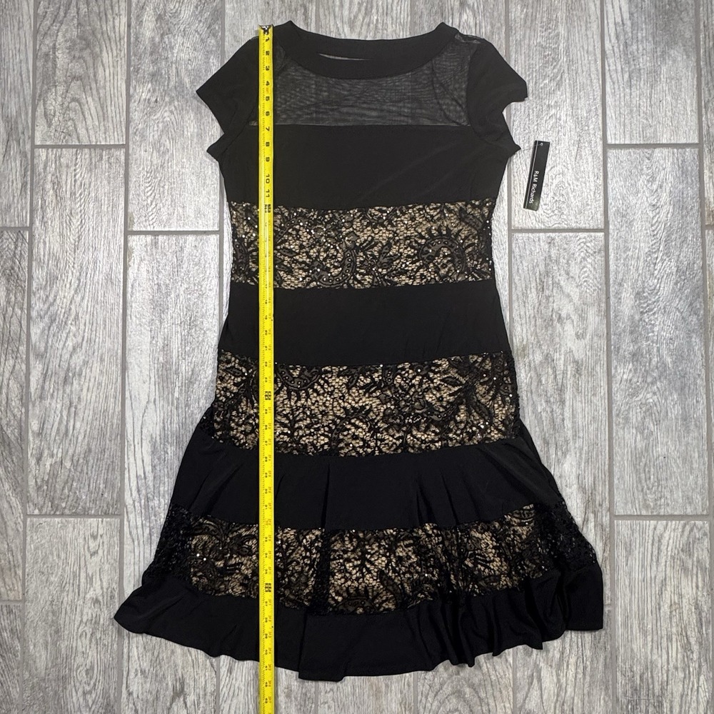 NWT R&M Richards Black Nude Sequin Inset Short Sleeve Midi Flare Dress 14 Party - Picture 11 of 11